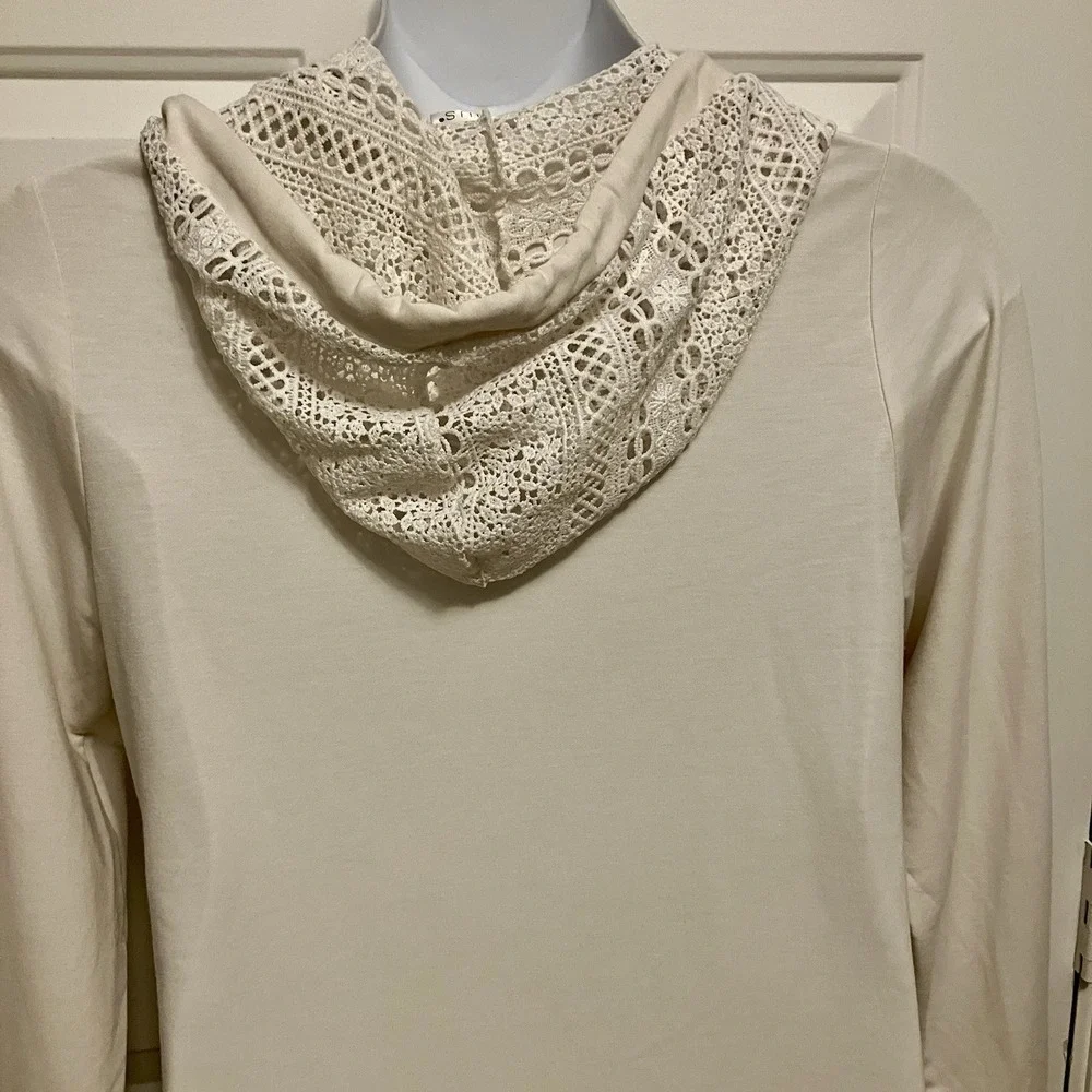 Venus Sz Large Ivory Off White Embroidered Hooded Swimsuit Cover Up Top 1/4‎ Zip
